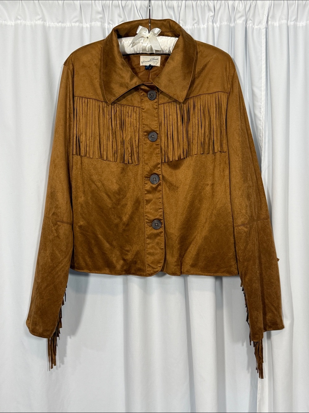 Universal Thread Brown Fringe Button-Front Jacket